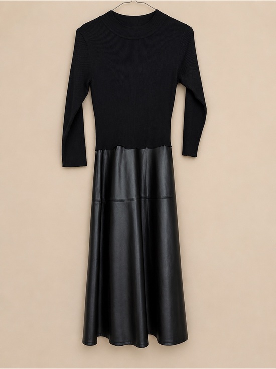 Tahari Dresses & Skirts - Tahari Black Knit Top with Faux-Leather Midi Skirt Dress